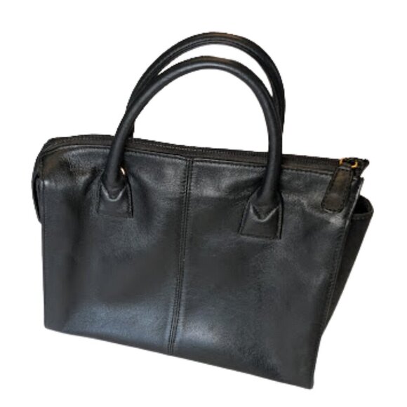 Giani Bernini Black Genuine Leather Satchel Tote Vintage-Era - Picture 3 of 12